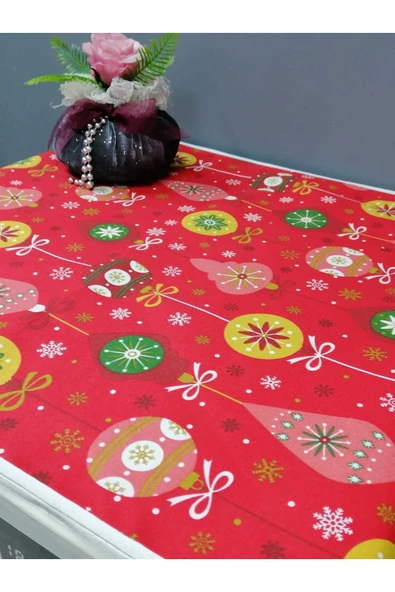 KIRMIZI YENİ YIL DESENLİ DUCK KUMAŞ ÇAMAŞIR VE KURUTMA MAKİNESİ ÖRTÜSÜ 120X60CM - Resim 4