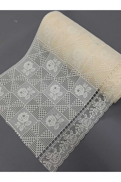 Pvc Küpür Dantel Raf Ve Dolap Örtüsü Runner Krem 35 Cm Eninde - Resim 3