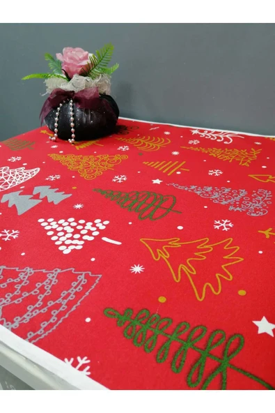 KIRMIZI YENİ YIL DESENLİ DUCK KUMAŞ ÇAMAŞIR VE KURUTMA MAKİNESİ ÖRTÜSÜ 120X60CM - Resim 2