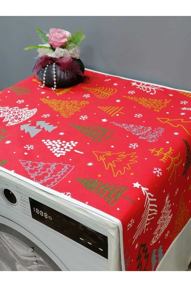 KIRMIZI YENİ YIL DESENLİ DUCK KUMAŞ ÇAMAŞIR VE KURUTMA MAKİNESİ ÖRTÜSÜ 120X60CM - Resim 4