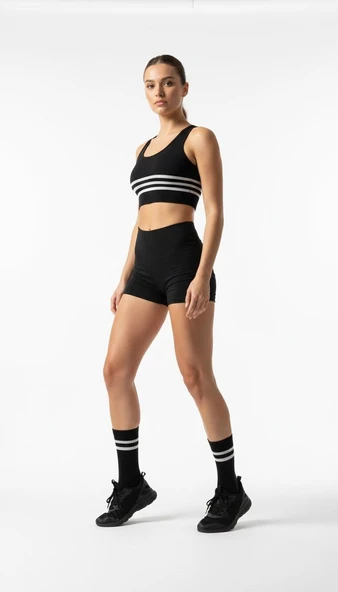 Kadın 2’li Tenis Çorabı – Siyah Beyaz Çizgili Spor Çorap – Nefes Alabilir Rahat Konçlu - Resim 4