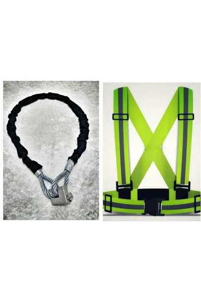 Vi Caro 3 Metre 10 mm kalınlık Çelik Halat Motorsiklet Zincir kilit  uyumlu + Pratik Reflektör Yelek ürün görseli