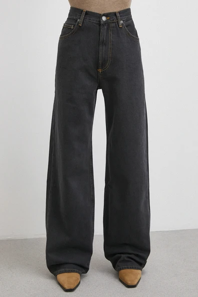 Beş Cepli Yüksek Bel Jean Siyah - Resim 5