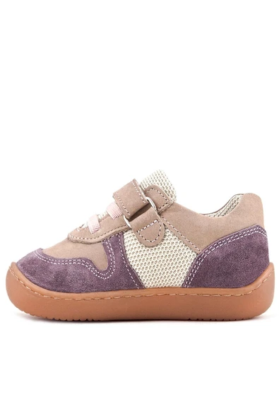 Rakerplus Bob Hakiki Deri Mor Pudra Barefoot Cırtlı Lastikli Bebek Sneaker Ayakkabı - Resim 5