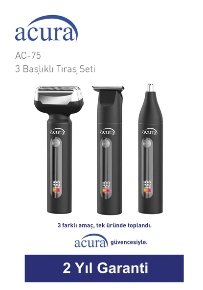 Acura AC-75 3 Başlıklı Metal Gövdeli Tıraş Seti - Resim 5