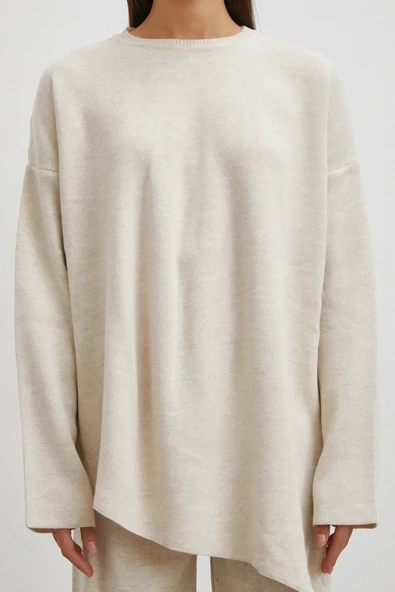 Eteği Çapraz Pantolonlu Bisiklet Yaka Takım Ekru - Resim 4