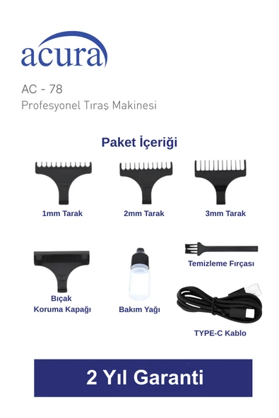 AC-78 Titanyum Seramik Bıçaklı Profesyonel Sakal Ense Tıraş Makinesi - Resim 4