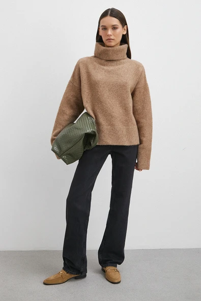 Yüksek Bel Boru Paça Jean Siyah - Resim 2