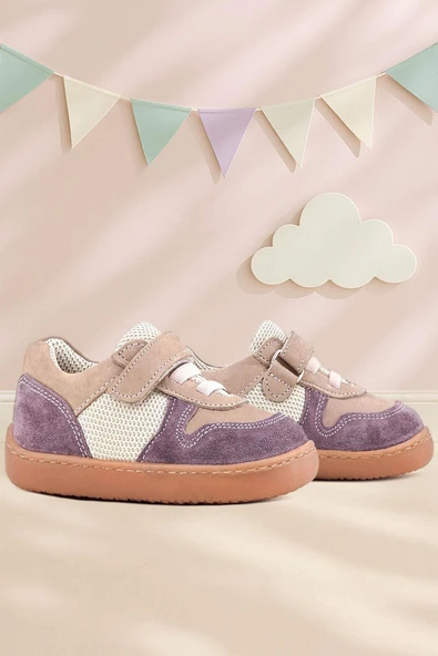 Rakerplus Bob Hakiki Deri Mor Pudra Barefoot Cırtlı Lastikli Bebek Sneaker Ayakkabı - Resim 11