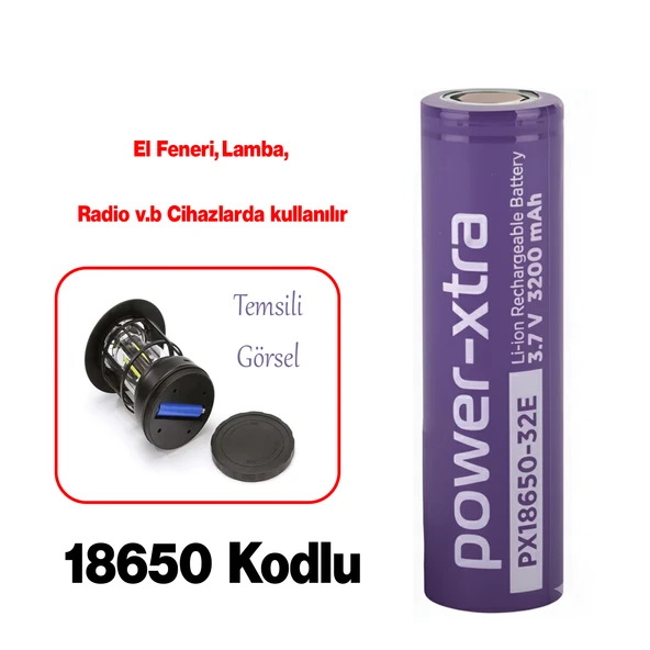 Şarjlı Pil PX18650 Mor Batarya 3.6V Li-Ion Uzun Ömürlü Yüksek Kapasite Şarj Edilebilir 3200mAh - Resim 3