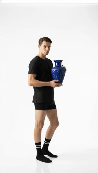 Erkek 2’li Tenis Çorabı – Siyah Beyaz Çizgili Spor Çorap – Nefes Alabilir Esnek Konçlu - Resim 4