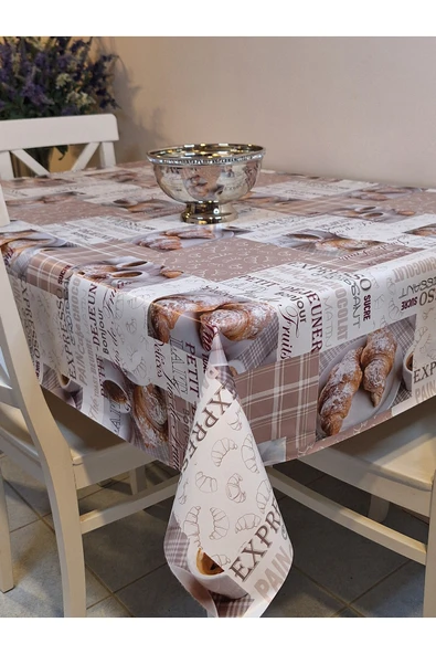 Elyaflı Pvc Muşamba - Desenli Silinebilir Masa Örtüsü ( KAHVE) ürün görseli