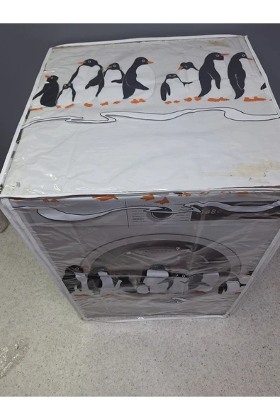 Fermuarlı Çamaşır ve Kurutma Makinesi Örtüsü [Penguen desenli] - Resim 3