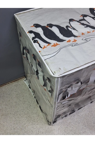 Fermuarlı Çamaşır ve Kurutma Makinesi Örtüsü [Penguen desenli] - Resim 4