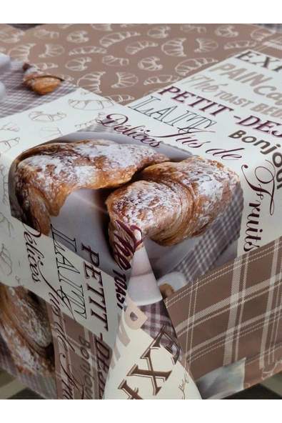 Elyaflı Pvc Muşamba - Desenli Silinebilir Masa Örtüsü ( KAHVE) - Resim 6