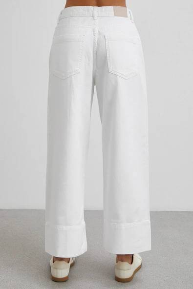 Önü Cepli Paça Detaylı Jean Beyaz - Resim 6