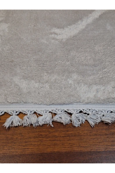 2li Peluş Saçaklı Dokuma Tabanlı Banyo Takımı Beyaz - Resim 4