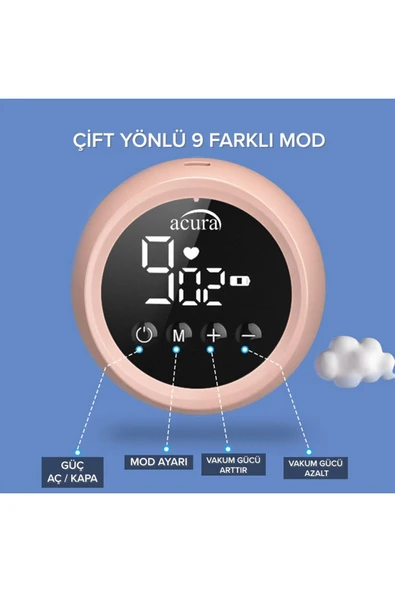 AC-3020 Şarjlı, LCD Ekranlı, Biberon Özellikli Çiftli Göğüs Pompası - Resim 7