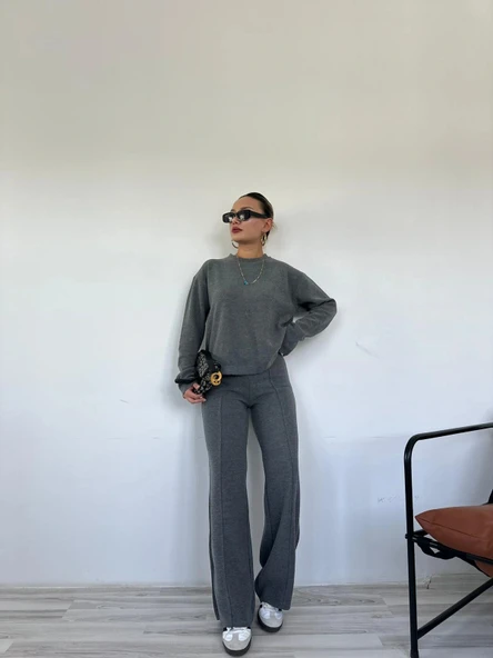 Kadın Dokuma Eşofman Takımı Antrasit - Resim 5