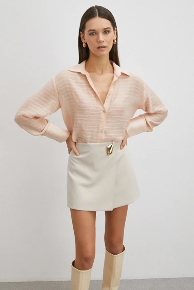 Kabartma Çizgili Gömlek Pudra ürün görseli
