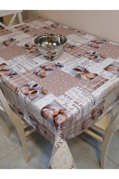 Elyaflı Pvc Muşamba - Desenli Silinebilir Masa Örtüsü ( KAHVE) - Resim 3
