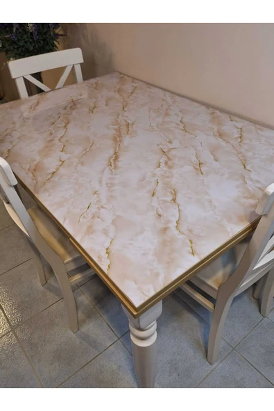 Kalın PVC Masa Koruyucu – 1.2 mm Mika Örtü, 80 cm En, Mermer Desen - Resim 3