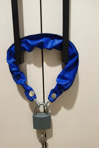 Vi Caro Mavi deri kılıflı 1 Kalite Zincirli Kilit Yurt Spor Salonu Dolap Kilidi Dayanıklı Asma Kilit 32 cm - Resim 2