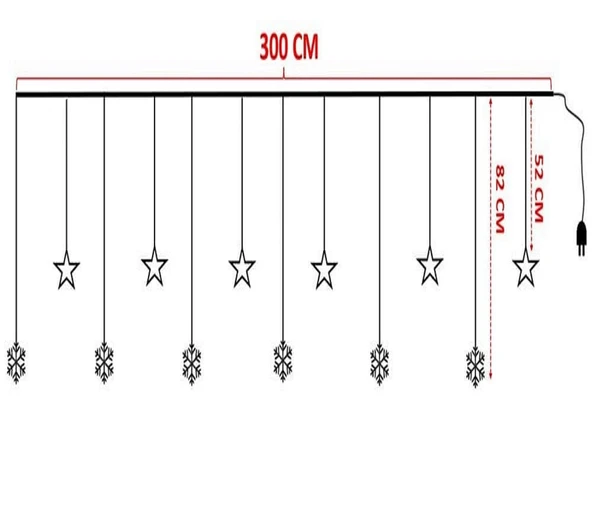 Kar Tanesi Saçaklı Dekoratif Gün ışığı Led 3 Metre Parti Kutlama Dekor Süsleme Yılbaşı Led 8 Mod - Resim 5