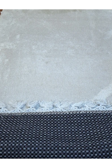 2li Peluş Saçaklı Dokuma Tabanlı Banyo Takımı Beyaz - Resim 5