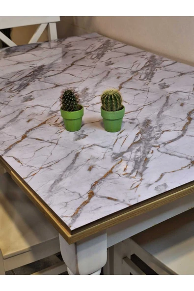 Kalın PVC Masa Koruyucu – 1.2 mm Mika Örtü, 80 cm En, Mermer Desen - Resim 6