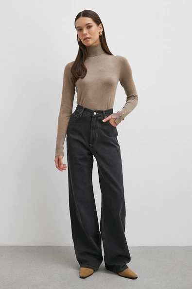 Beş Cepli Yüksek Bel Jean Siyah - Resim 2