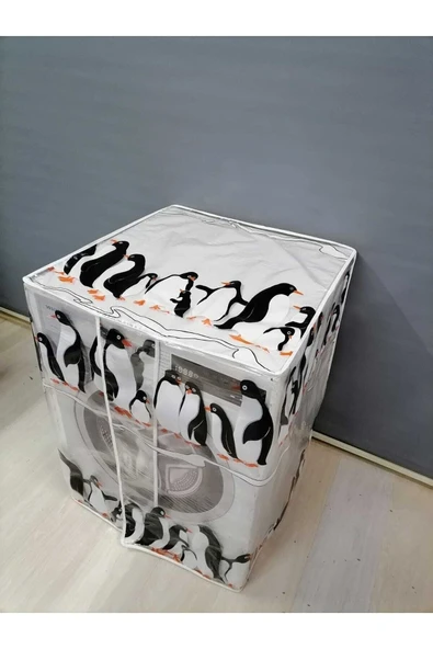 Penguen2 Desenli Şeffaf Çamaşır Makinesi Örtüsü (0,18 Mm Kalınlığında) - Resim 2