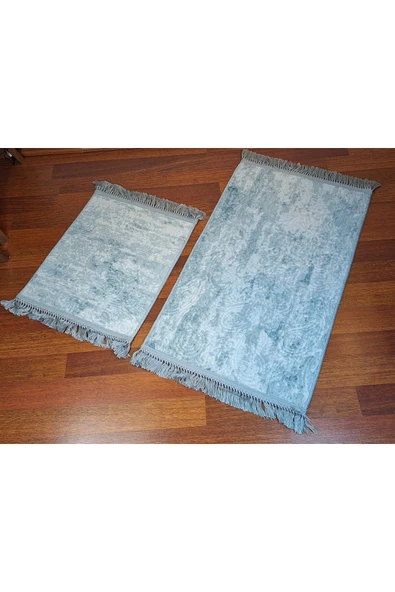 2Li  Saçaklı Dokuma Kaymaz Tabanlı Banyo  Takımı  MAVİ - Resim 2