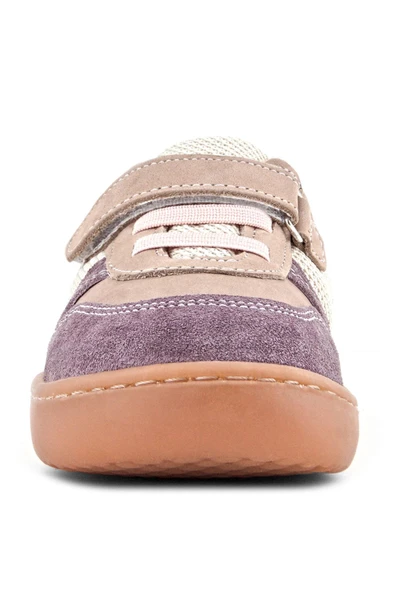 Rakerplus Bob Hakiki Deri Mor Pudra Barefoot Cırtlı Lastikli Bebek Sneaker Ayakkabı - Resim 4