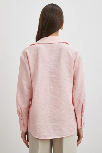 Viskon Pamuk Gömlek Pembe - Resim 6