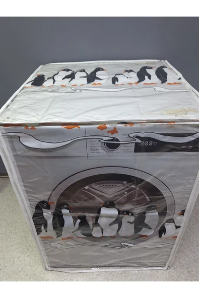 Fermuarlı Çamaşır ve Kurutma Makinesi Örtüsü [Penguen desenli] - Resim 2