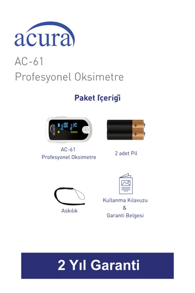 AC-61 ÜTS Kayıtlı, OLED Ekranlı Profesyonel Pulse Oksimetre - Resim 5