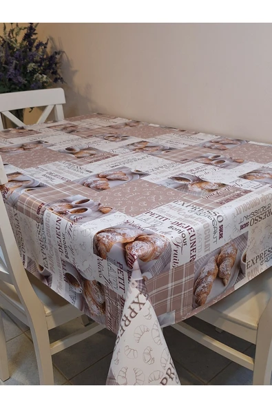 Elyaflı Pvc Muşamba - Desenli Silinebilir Masa Örtüsü ( KAHVE) - Resim 5