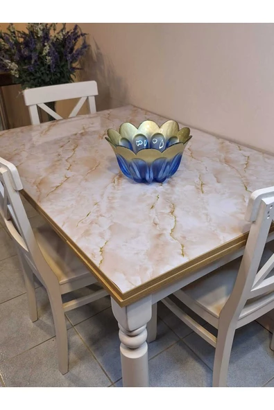Kalın PVC Masa Koruyucu – 1.2 mm Mika Örtü, 80 cm En, Mermer Desen ürün görseli