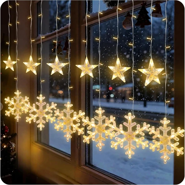 Kar Tanesi Saçaklı Dekoratif Gün ışığı Led 3 Metre Parti Kutlama Dekor Süsleme Yılbaşı Led 8 Mod ürün görseli