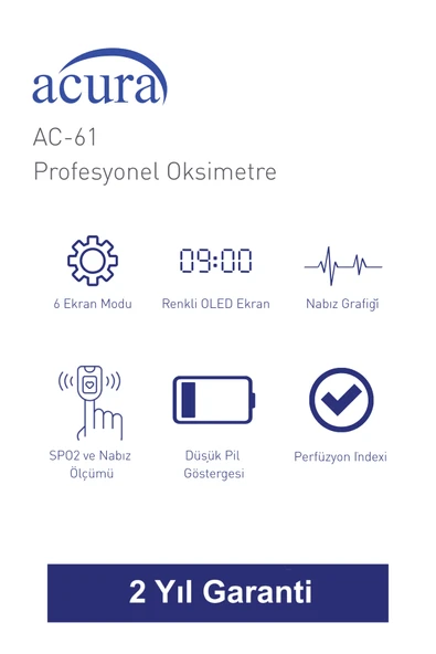 AC-61 ÜTS Kayıtlı, OLED Ekranlı Profesyonel Pulse Oksimetre - Resim 2