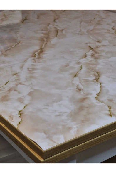 Kalın PVC Masa Koruyucu – 1.2 mm Mika Örtü, 80 cm En, Mermer Desen - Resim 4