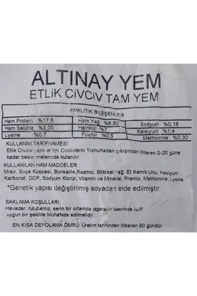Altınay Yem Etlik Civciv Başlangıç Yemi 5 Kg - Resim 2