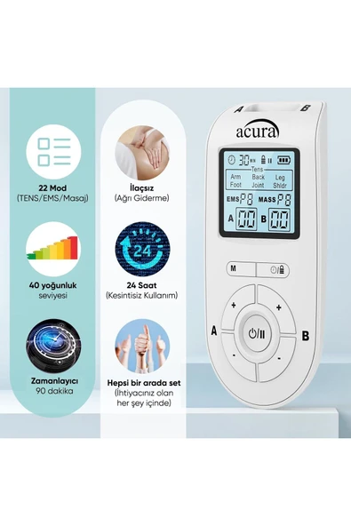 AC-933 PRO Şarj Edilebilir, Çift Kanallı 22 Programlı Profesyonel Tens Cihazı - Resim 2