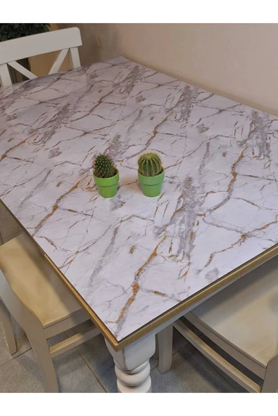 Kalın PVC Masa Koruyucu – 1.2 mm Mika Örtü, 80 cm En, Mermer Desen - Resim 5