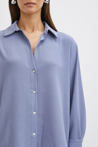 Basic Polyester Gömlek İndigo - Resim 5