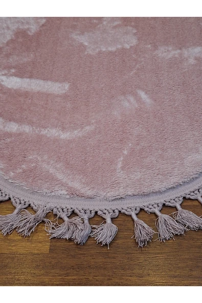 2li Peluş Saçaklı Dokuma Tabanlı Banyo Takımı Pembe - Resim 4
