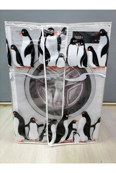 Penguen2 Desenli Şeffaf Çamaşır Makinesi Örtüsü (0,18 Mm Kalınlığında) - Resim 3