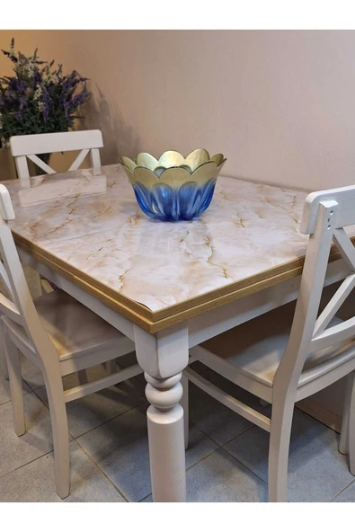 Kalın PVC Masa Koruyucu – 1.2 mm Mika Örtü, 80 cm En, Mermer Desen - Resim 2