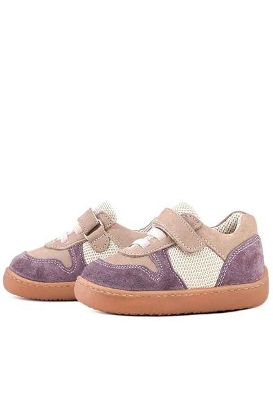 Rakerplus Bob Hakiki Deri Mor Pudra Barefoot Cırtlı Lastikli Bebek Sneaker Ayakkabı - Resim 6